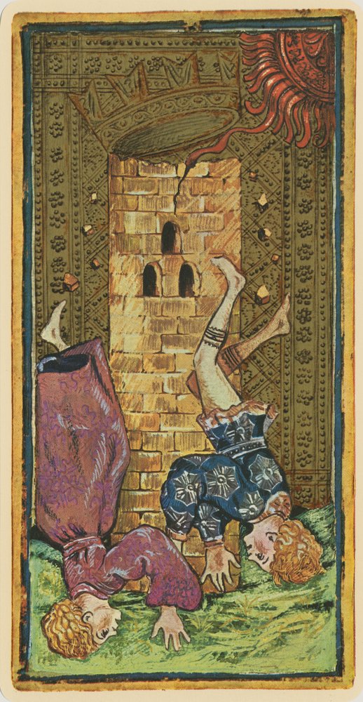 A Torre, fac-símile de uma carta de tarot do baralho Visconti, 1441-47